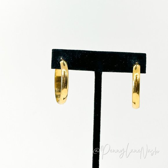 Vintage Wide Hoop Golden French Back Earrings - Picture 2 of 7